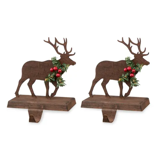 Wooden/Metal Reindeer/Dashshund Stocking Holder Set of 2-"Reindeer" {5}
