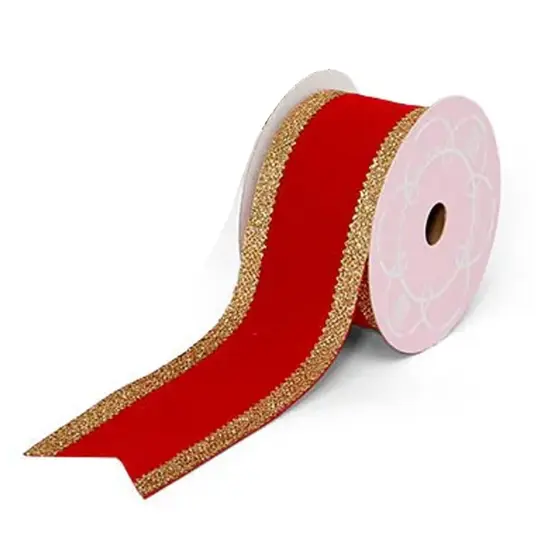 Velour Wired Ribbon with Glitter Trim 4" x 10 yd {4}