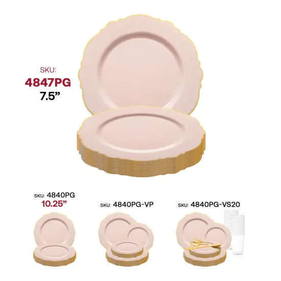 Pink with Gold Rim Round Blossom Disposable Plastic Appetizer/Salad Plates - 7.5" (120 Plates) {6}