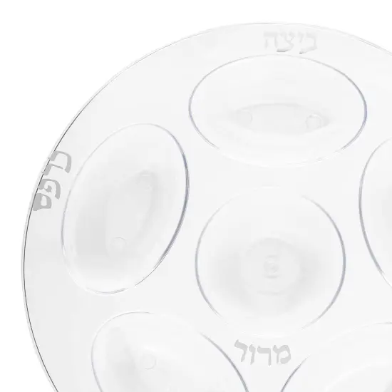 Clear with Silver Round Section Tray Disposable Plastic Seder Plates - 12" (24 Plates) {1}