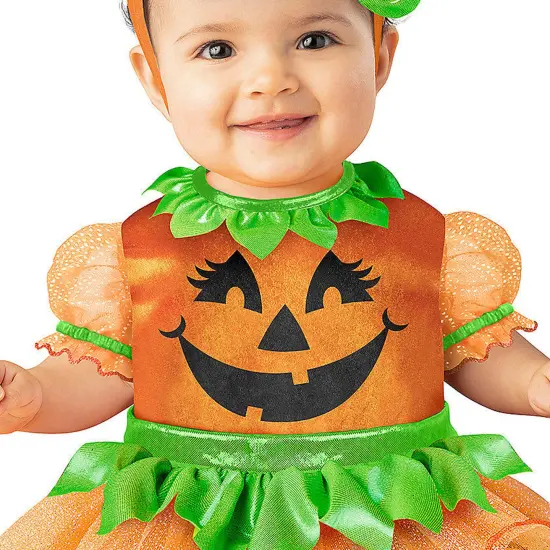 Baby Girl Orange & Green Polyester Pretty Pumpkin Tutu Halloween Costume {2}