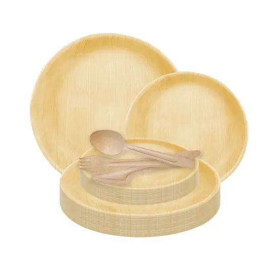 Round Palm Leaf Eco Friendly Disposable Wedding Value Set (200 Settings) {1}