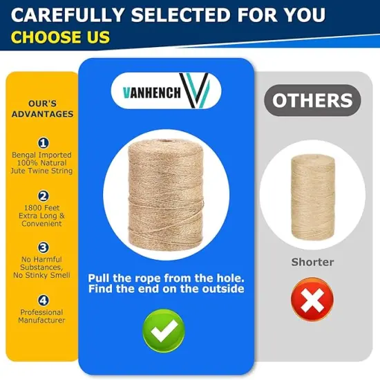 1800Feet Natural Jute Twine String, Bulk Hemp Jute Rope Cord Twine for Crafts Gardening, Gift Wrapping, Arts & Crafts, Wedding D&eacute;cor, Packing Material Burlap Ribbon, Christmas Twine {2}