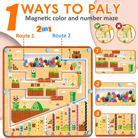 2 in 1 Magnetic Color and Number Maze - Magnetic Drawing Board for Kids Toddler, Montessori Toy for 3+ Year Old, Educational Preschool Learning Car Travel Toy for kid age 4 5 6 Girl Toy Boy Gift {1}