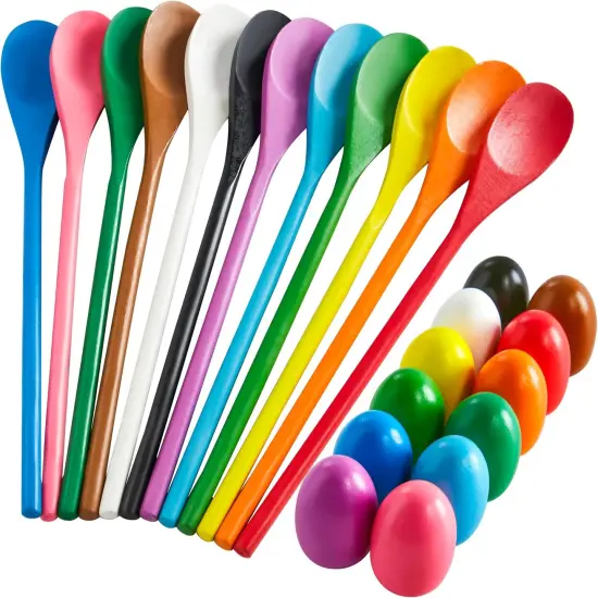 24 PCS Easter Egg and Spoon Race Game Set, 12 Players Carnival Game for Kids & Family Activity Holiday Outdoor Yard Easter Egg Hunt Birthday Party Lawn {1}