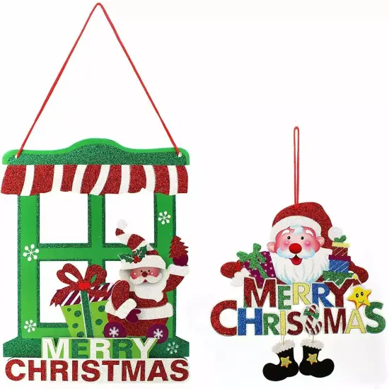 Merry Christmas Glitter Door Hanger Christmas Tree Ornament Signs Pattern B 2pcs {4}
