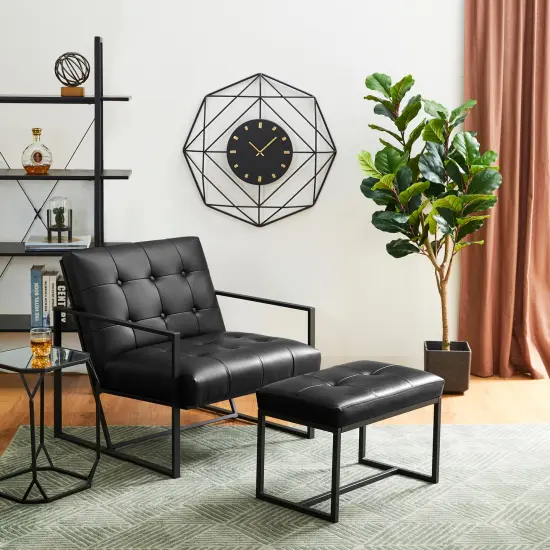 24"W Modern PU Leather Button-tufted Ottoman Foot Stool Coffee {8}