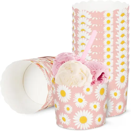 100Pcs Daisy Flower Paper Baking Cups Pink White Floral Cupcake Wrappers Scalloped Edge Cupcake Muffin Cases for Spring Birthday Party Supplies {1}