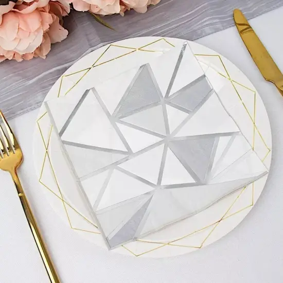20 Silver 13x13 in Dinner Cocktail Paper NAPKINS Geometric Design Party Events {3}
