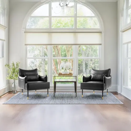 29.5"W Mid-Century Modern Leatherette Armchair With Side Pocket Black {8}