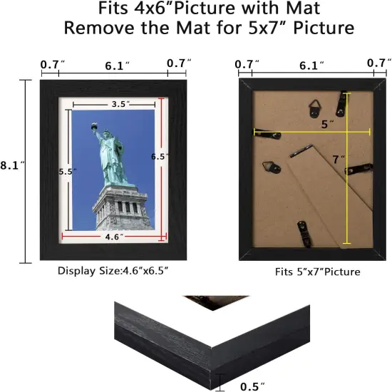 5x7 Picture Frame Distressed Farmhouse Wood Pattern Set of 4 with Tempered Glass {4}