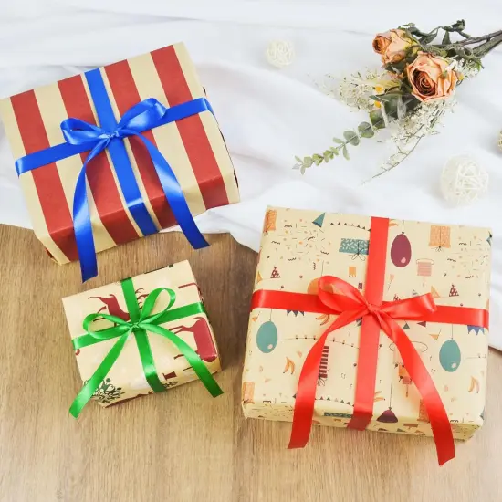 Double Faced Red Satin Ribbon, 5/8" x 50 Yards, Polyester Fabric Ribbon Perfect for Gift Wrapping, Bows Bouquet, Birthday and Wedding Party, Floral, Baby Shower, Decorations {5}