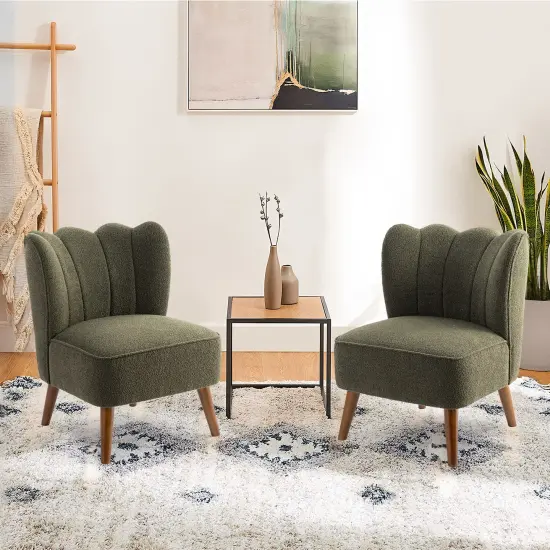 32.75"H Upholstered Tufted Accent Chair with Rubber Wood Legs Green {7}