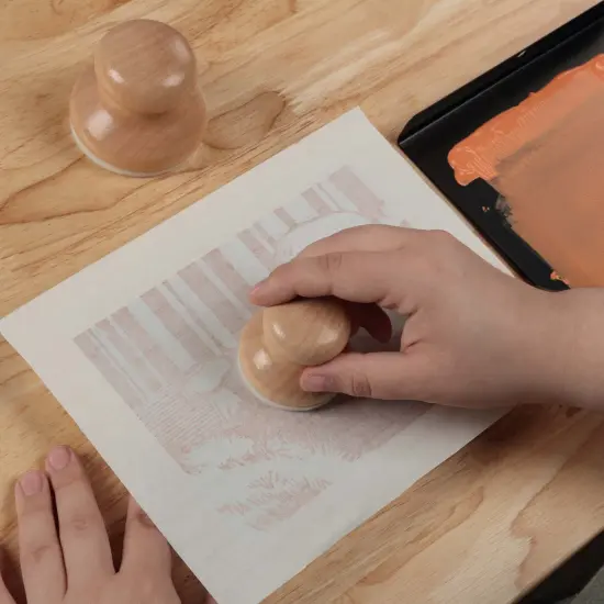 Creative Mark Hand-Held Printmaking Baren, Wooden Block Print Baren - Linocut Tools with Solid Wood Polished Domed Handle, Felt-Covered Base {6}