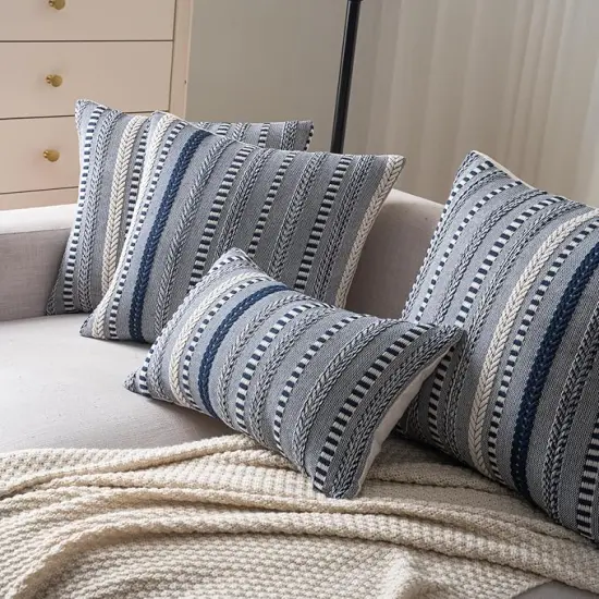 Boho Throw Pillow Covers 20x20 Inch Set of 2, Farmhouse Decorative Couch Pillow Cases, Navy Blue Accent Pillows of Bed, Sofa Bedroom Living Room Home Decor Cushion Cover {3}