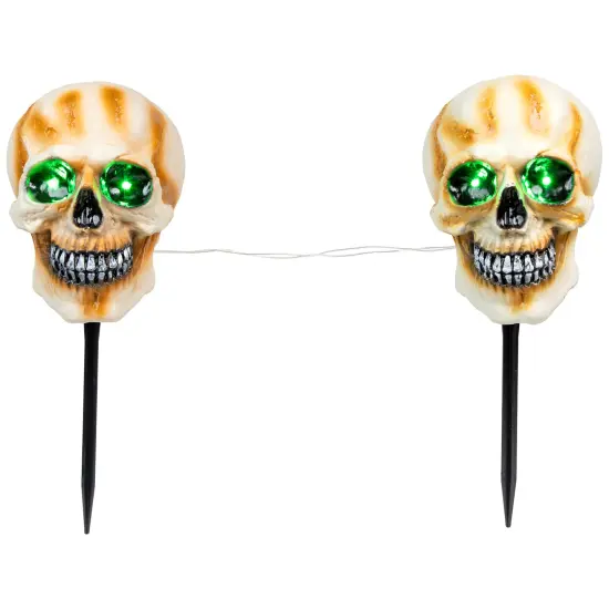 Northlight LED Lighted Skeleton Head Halloween Outdoor Pathway Markers with Sound - 15" - Set of 3 White {7}
