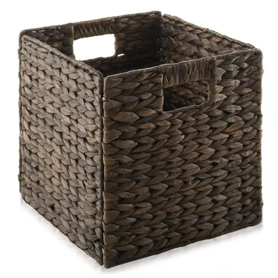 Set of 4 Hyacinth Storage Cubes, 10.5" Wicker Basket Bins for Shelves, Espresso {2}