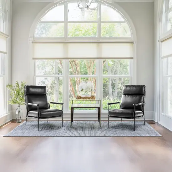 33.75"W Mid-Century Modern Leatherette Armchair With High Back and Padded Arms Set of 2-Black {7}
