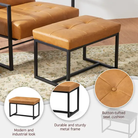 24"W Modern PU Leather Button-tufted Ottoman Foot Stool Camel {3}