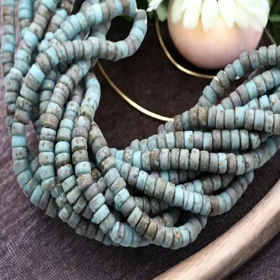 6x3mm Aged Robins Egg Blue Indonesian Heishi Beads (20" Strand) {4}