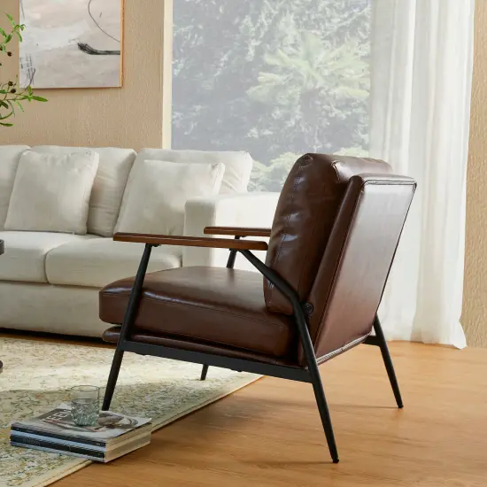 28"W Mid-century Modern Soft PU Leather Accent Armchair Coffee {2}