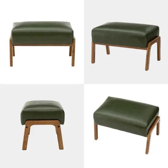 Mid-century Modern Leatherette Accent Stool with Walnut Rubberwood Legs {6}