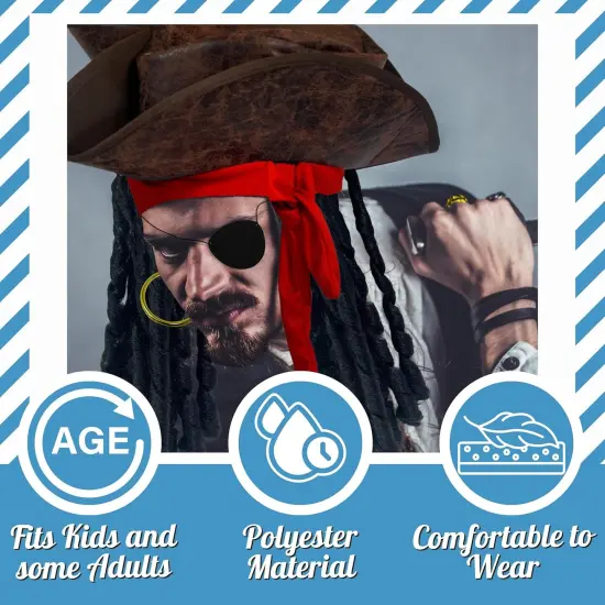4E's Novelty Eye Patch, Pirate Hat with Dreadlocks Hair & Red Bandana (3 Pcs Set) - Pirate Accessories for Costume, Cosplay & Birthday Party Decors {2}