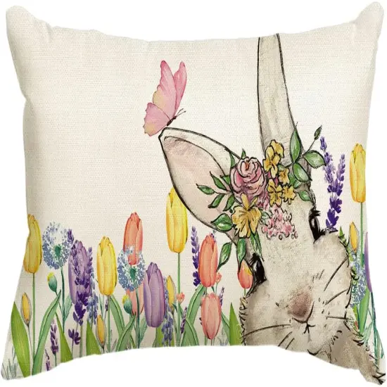 Easter Bunny Throw Pillow Cover – 12x20" Spring Rabbit Cushion Case Purple {2}