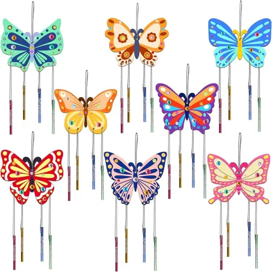 8 Pack Butterfly Wind Chime Kits for Kids Make Your Own Butterfly Wind Chimes Wooden Arts and Crafts Ornaments DIY to Paint Butterfly Craft for Fall Art Activity Birthday Decoration {1}