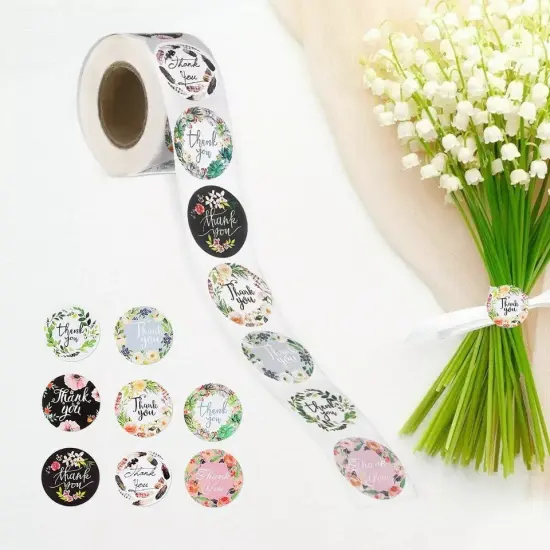 2 Roll of 1000 Pcs 1" Assorted Floral Thank You Stickers Round Sealing Labels US {1}
