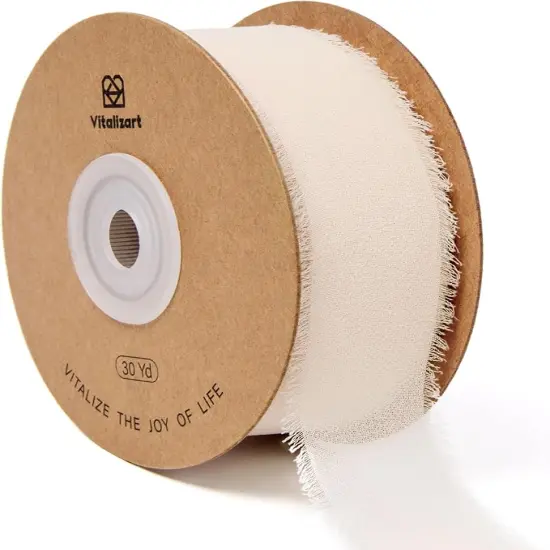 1" x 30 Yd Chiffon Ribbon Light Nude Silk Like Handmade Fringe Fabric Ribbons for Wedding Invitations Bridal Bouquets Party Decoration Gift Wrapping Bow Making {1}