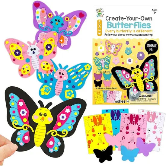 4 Butterflies Foam Art Crafts Gift Kit, Creative Make Your Own Butterflies, Cartoon Paper Craft Projects for Kids Ages 4+ Toddler, Preschool Learning Toy for Birthday Party Favor Supplie {1}