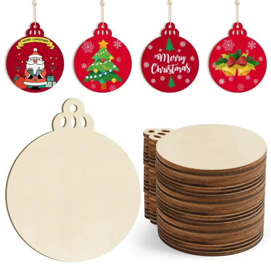 Wooden Christmas Ornaments to Paint Christmas Bell Decoration Cutouts Unfinished 24PCS 3.5 x 3 inches, DIY Blank Unfinished Christmas Tree Wood Discs Ornament for Home Crafts Hanging {1}
