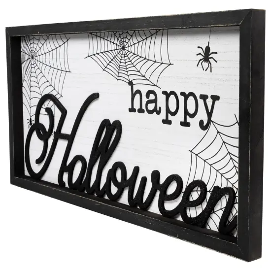 Northlight Framed "Happy Halloween" Spider Web Wall Sign - 23.5" Black {5}