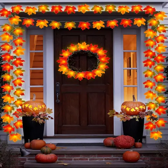 2 Pack Fall Maple Leaves Garland Lights - 20ft 40 LED {2}