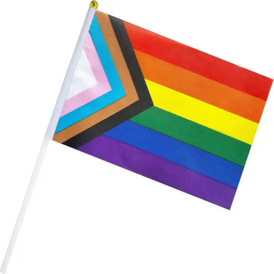 50 Pack Progress Rainbow Pride Small Mini Hand Held Stick Flag,USA American Rainbow Flag,Progress Party Decorations Supplies For Parades. {4}