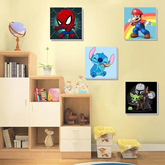 4 Pack Cartoon Paint by Number for Kids with Wooden Frame-Paint by Numbers for Kids Ages 4-8-12, DIY Paints with Numbers Easy Acrylic Oil Painting Kits for Home Wall Decor (8X8inch) {5}