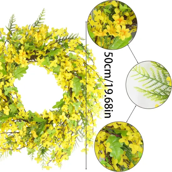 Summer 20 Inch Forsythia Wreath, Artificial Forsythia Wreath with Jasmine Garland and Greenery, Silk Floral Wreath for Front Door, Outdoor and Indoor Wall, Farmhouse, Patio, Garden, and Office Decor {2}