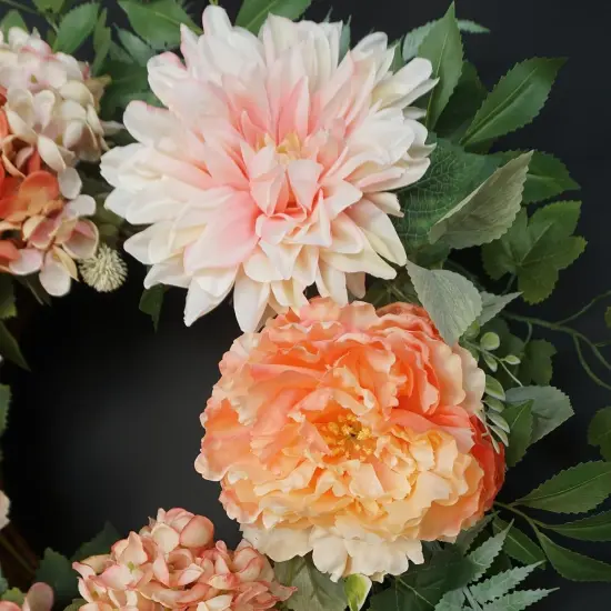 Summer Floral Wreath for Front Door, 20 Inch Artificial Wreath with Peony, Dahlia, and Hydrangea Flowers, Floral Wreath for Window, Porch, and Wall Decor, Year-Round Home Decoration {3}