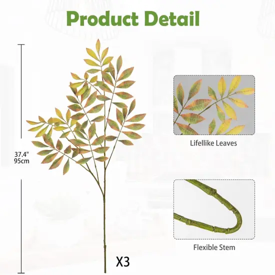 3PCS Artificial Greenery Stems - 37.4 Inch (Chestnut - Yellow) {2}