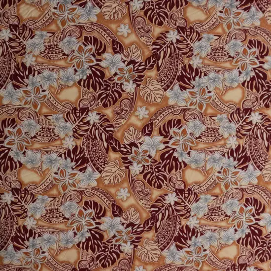 1 Yard Polynesian Tattoo Plumeria Tiare Floral Peachskin Fabric for Apparel 45 Inch Width Taupe {1}