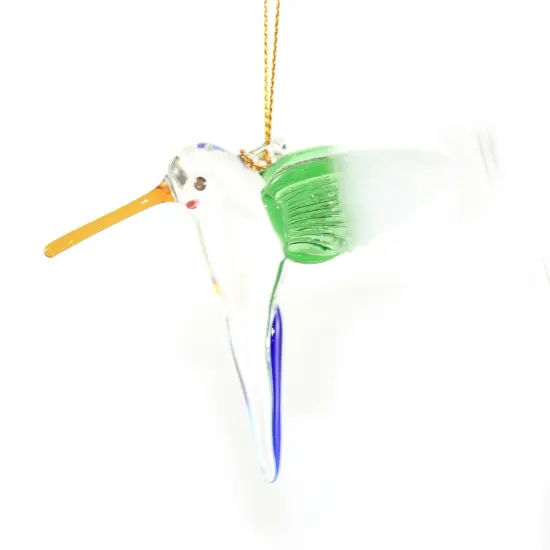 Feeding Hummingbird - Green Wing - Egyptian Glass Ornament {2}