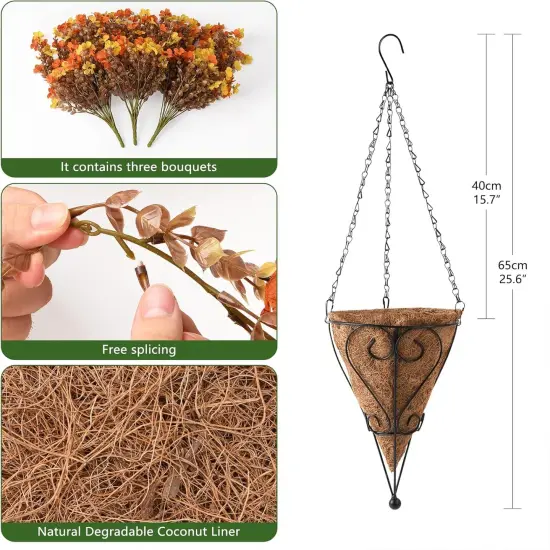 Artificial Faux Hanging Plants Flowers Basket for Outdoor Spring Decoration,Fake Silk Orange Mums planters UV Resistant Look Real for Home Porch Patio Balcony Yard Outside Summer Decor (Orange Yellow) {2}