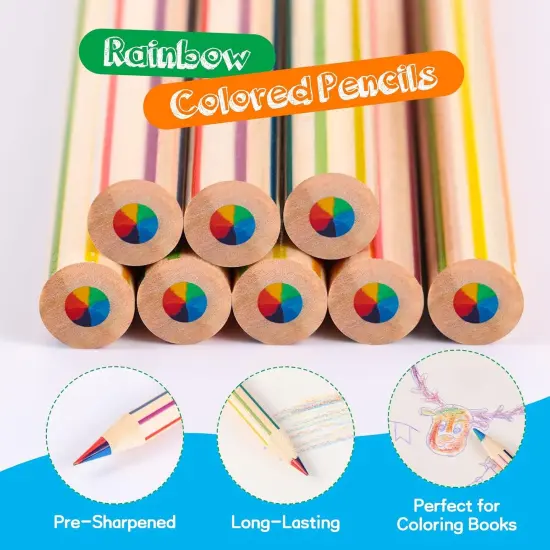 48 Pcs Rainbow Colored Pencils Bulk 7 Color in 1 Wooden Rainbow Pencil with 4 Pieces Sharpener {6}