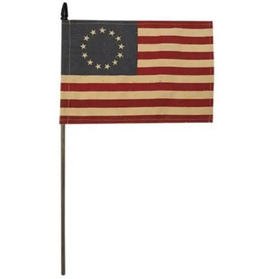 18 Inch High Teastained Betsy Ross Flag Pick with Wooden Stick ideal for Tabletop Displays or Centerpieces {1}