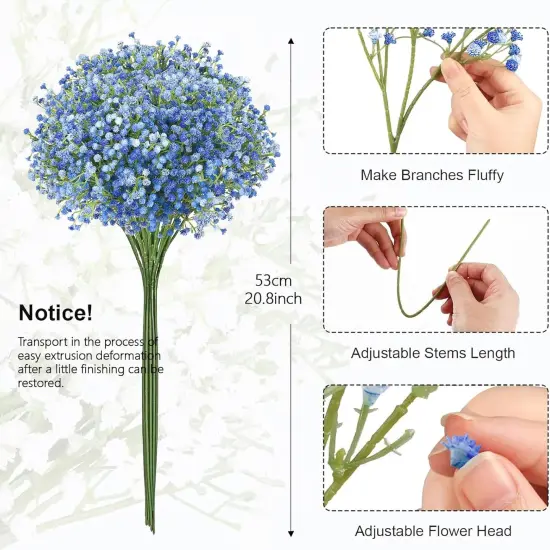 Babys Breath Artificial Flowers Bulk, 10Pcs Fake Gypsophila Bouquet Flowers Real Touch Faux Babies Breath Arrangement for Wedding Floral Party Home Centerpieces Vase Decoration, Blue {2}