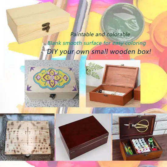 4 Pack Unfinished Wood Boxes, 7.2 Inch Unpainted Wooden Box with Hinged Lid, Small Plain Pine Wood Storage Boxes {2}