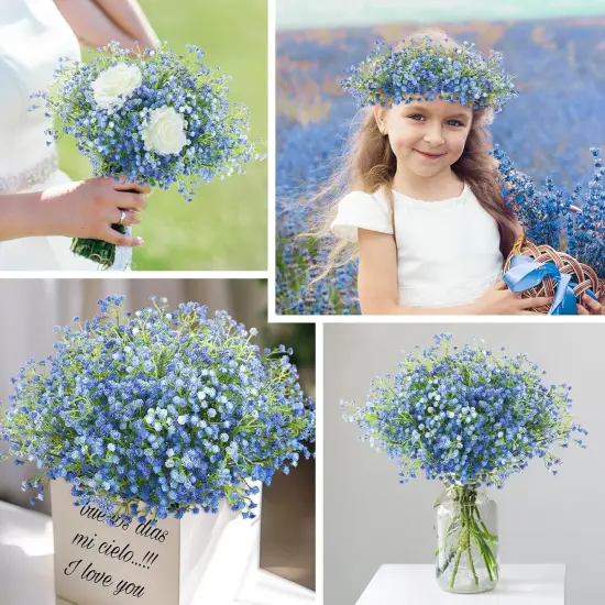Babys Breath Artificial Flowers Bulk, 10Pcs Fake Gypsophila Bouquet Flowers Real Touch Faux Babies Breath Arrangement for Wedding Floral Party Home Centerpieces Vase Decoration, Blue {5}