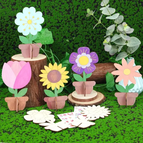 12 Pack Wood Flowers to Paint, Unfinished {5}