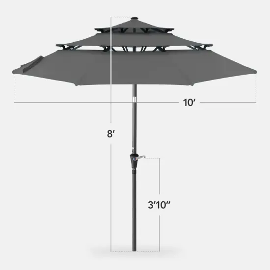 Best Choice Products 10ft 3-Tier Patio Umbrella, Market Sun Shade w/ Tilt Adjustment, Easy Crank Gray {2}